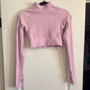 ALO Yoga Sugarplum Pink Cable Knit Crop Top